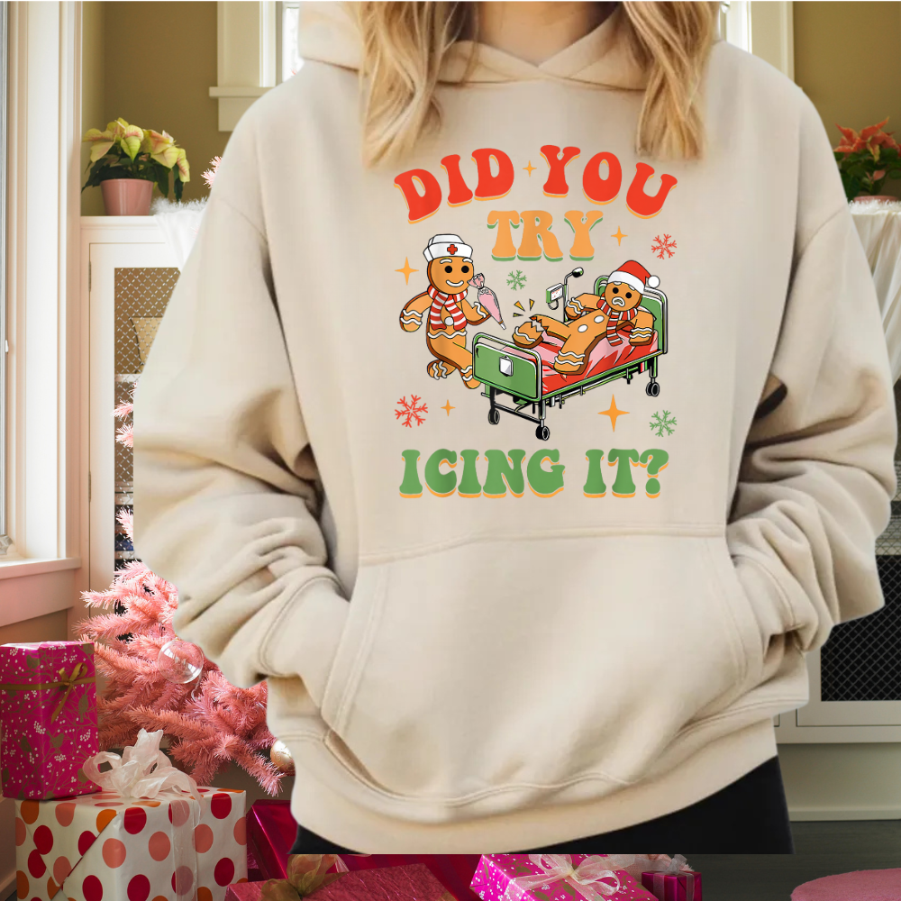 "Did You Try Icing It?" Women's Gingerbread Nurse Sweater, Gingerbread Christmas Sweater, Funny Christmas Sweater, Christmas Sweater