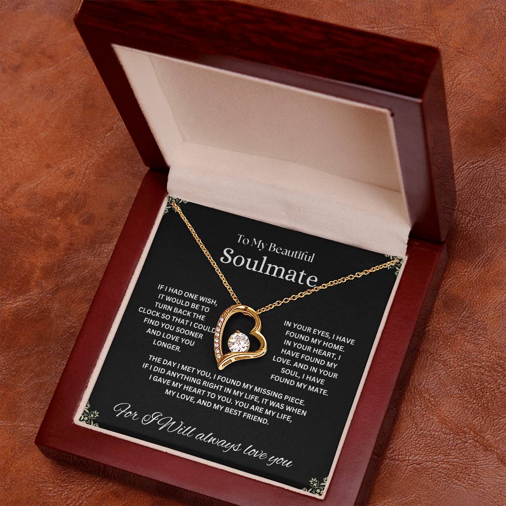 "To My Beautiful Soulmate" Forever Love Necklace with heartfelt Message Card