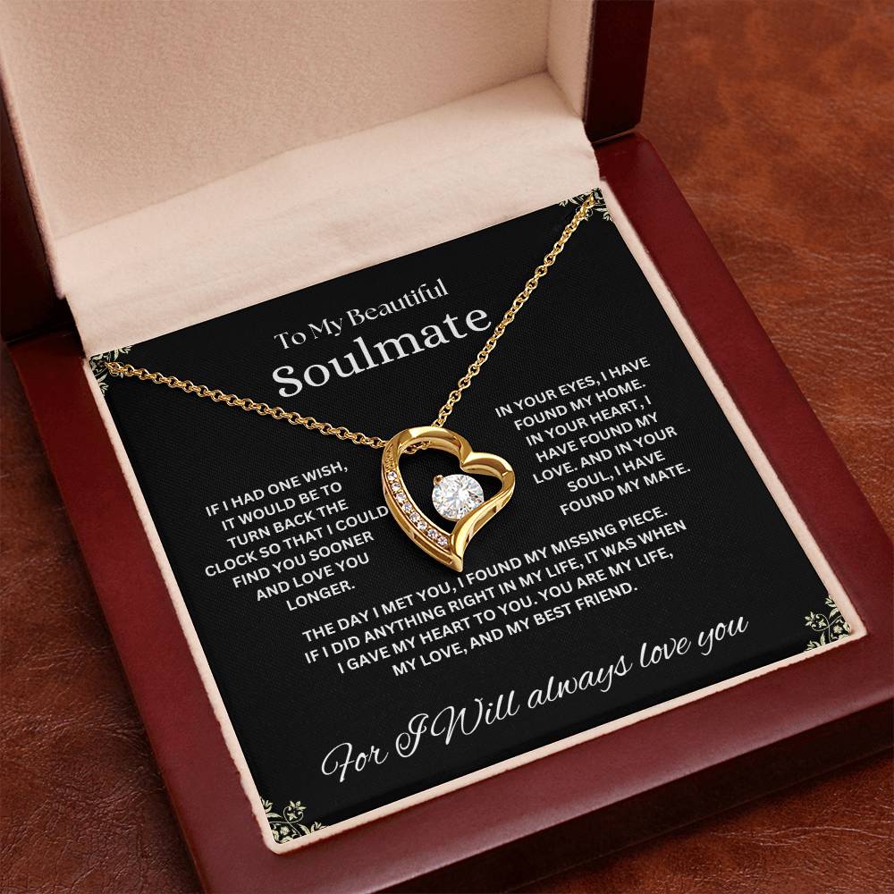 "To My Beautiful Soulmate" Forever Love Necklace with heartfelt Message Card