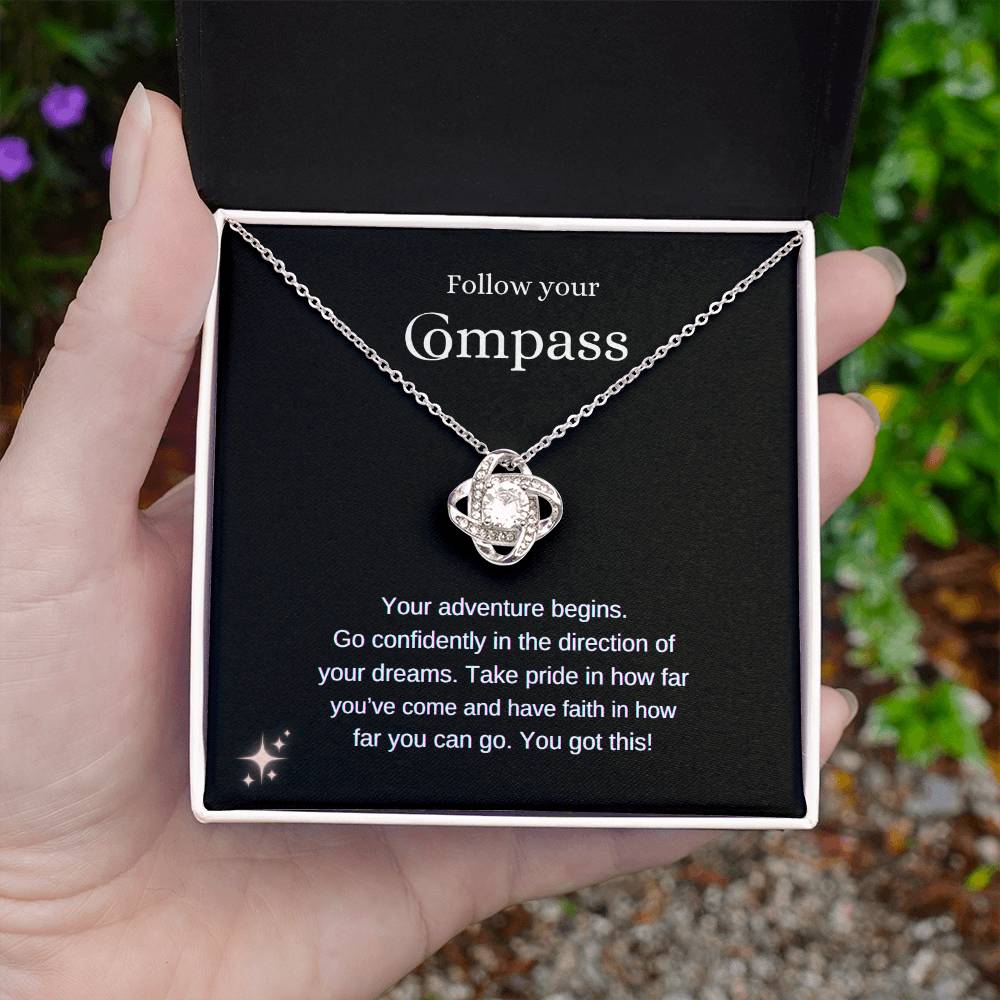 "Follow your Compass" Love Knot Necklace with Message Card