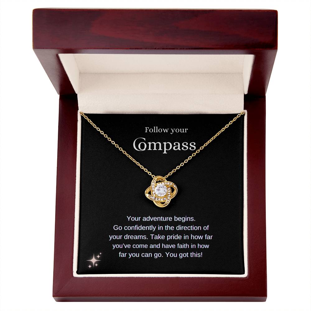 "Follow your Compass" Love Knot Necklace with Message Card