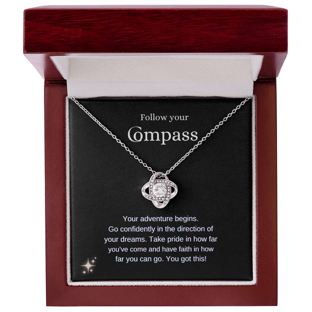 "Follow your Compass" Love Knot Necklace with Message Card