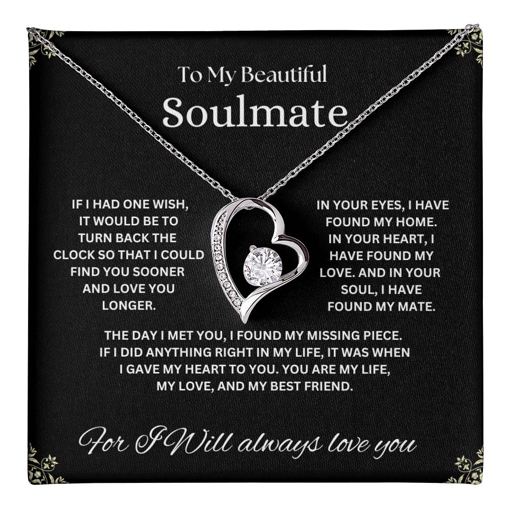 "To My Beautiful Soulmate" Forever Love Necklace with heartfelt Message Card