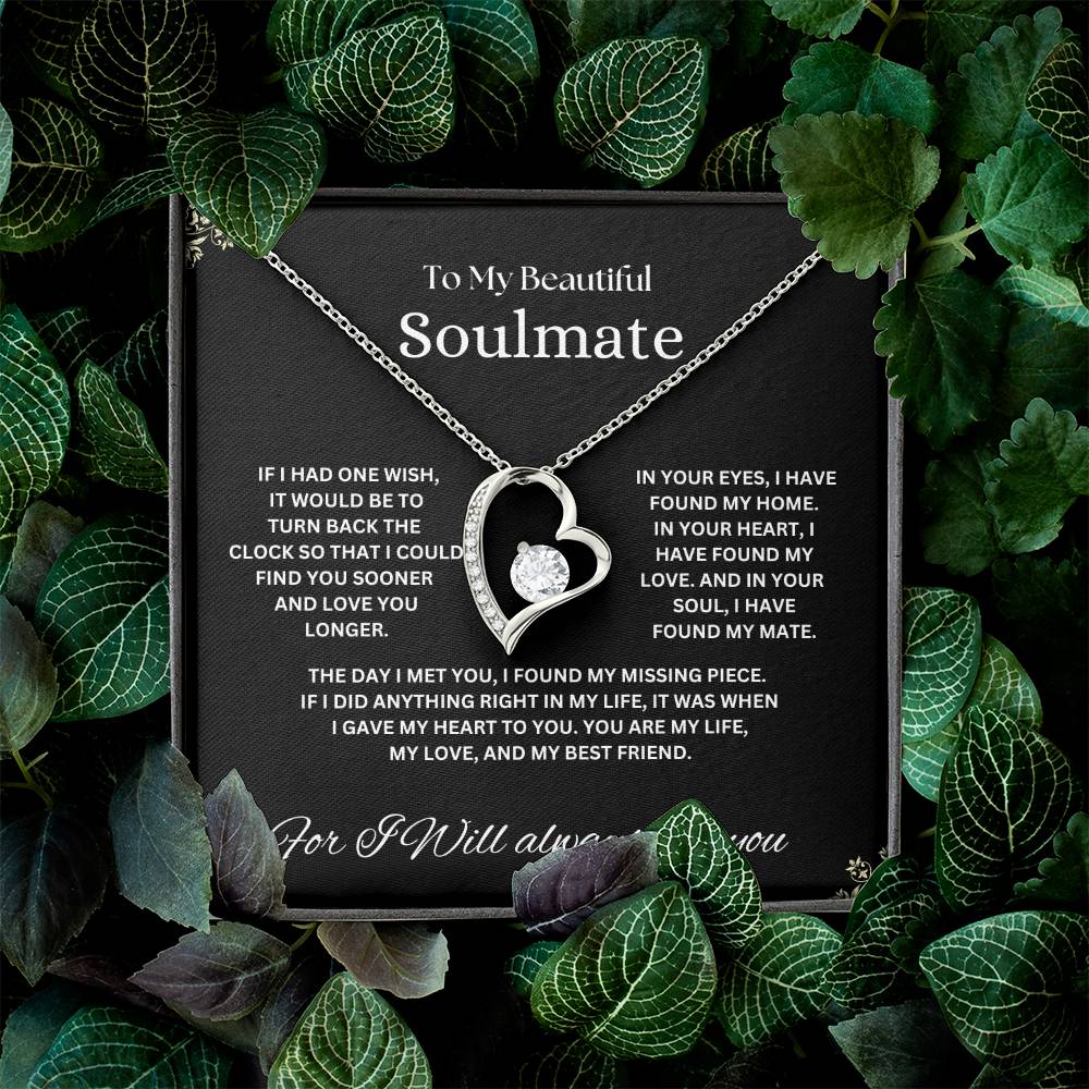 "To My Beautiful Soulmate" Forever Love Necklace with heartfelt Message Card