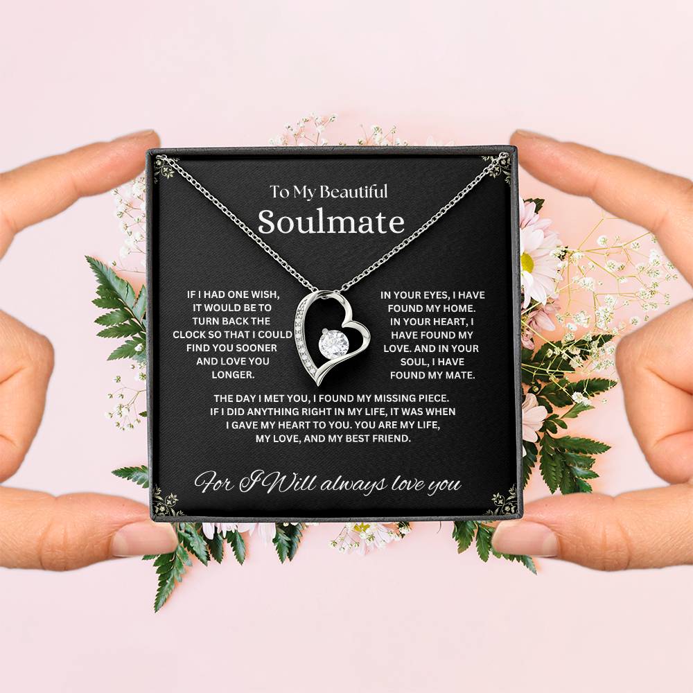 "To My Beautiful Soulmate" Forever Love Necklace with heartfelt Message Card
