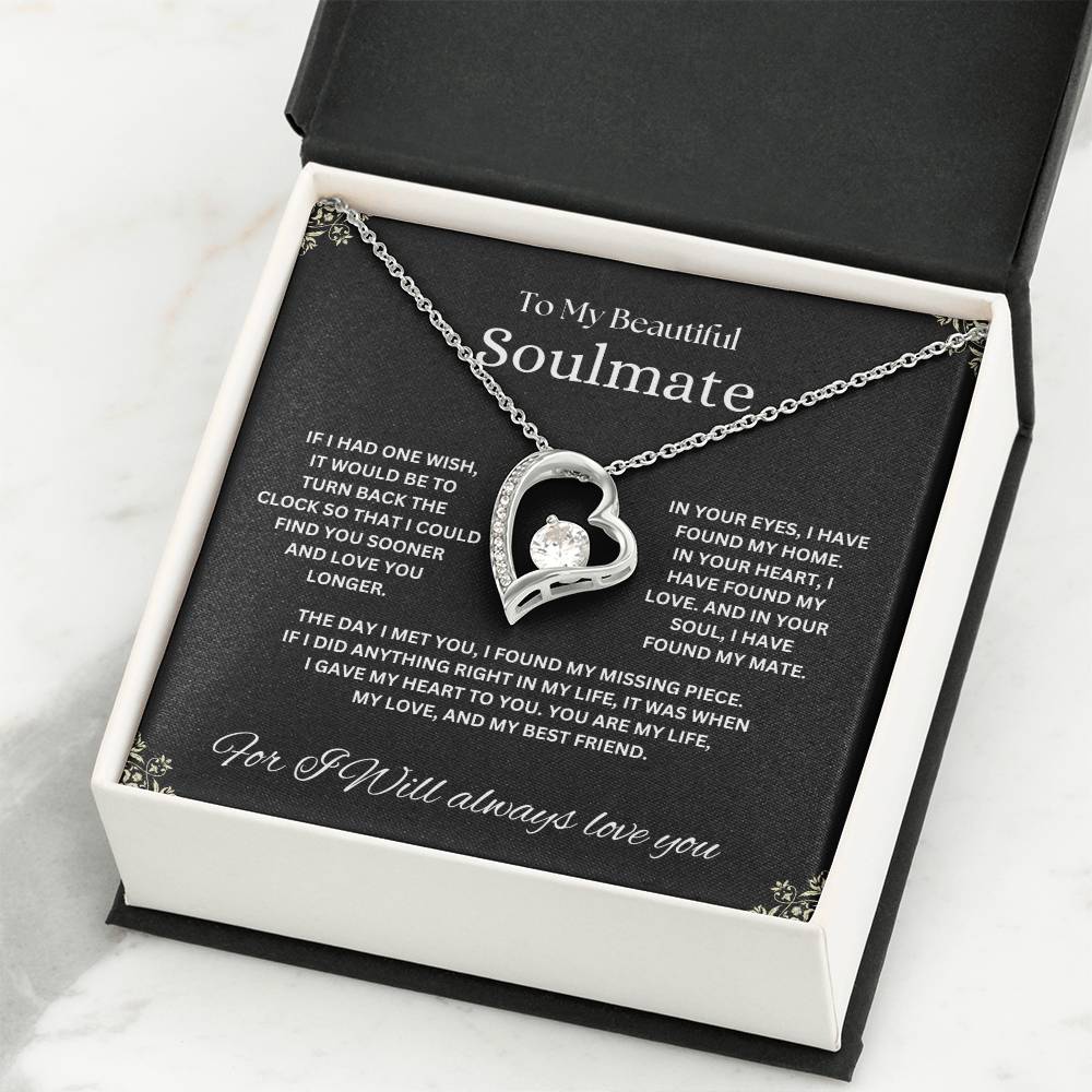 "To My Beautiful Soulmate" Forever Love Necklace with heartfelt Message Card