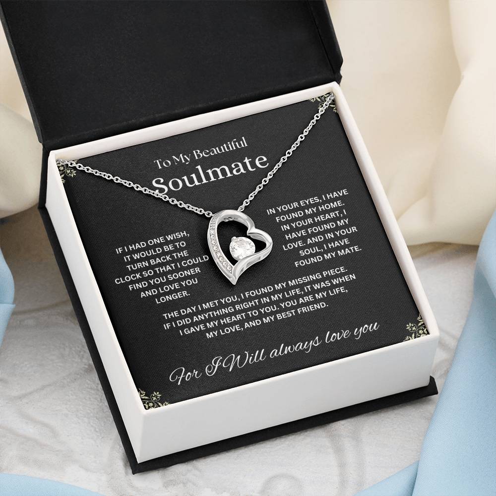 "To My Beautiful Soulmate" Forever Love Necklace with heartfelt Message Card