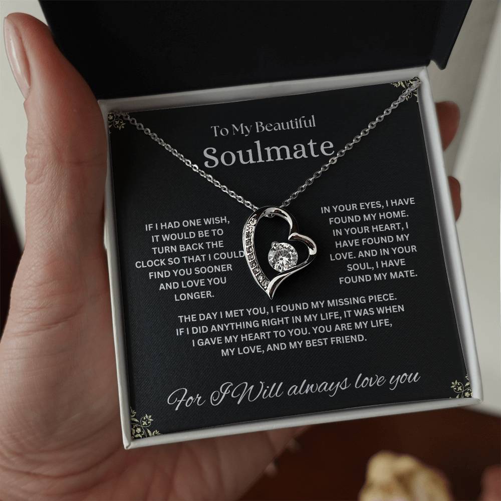 "To My Beautiful Soulmate" Forever Love Necklace with heartfelt Message Card