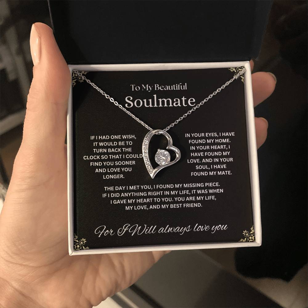 "To My Beautiful Soulmate" Forever Love Necklace with heartfelt Message Card