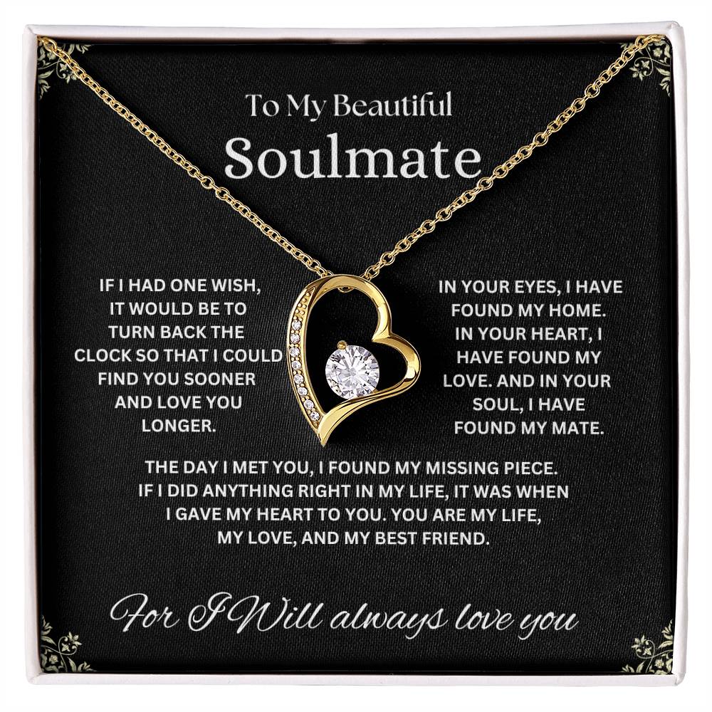 "To My Beautiful Soulmate" Forever Love Necklace with heartfelt Message Card