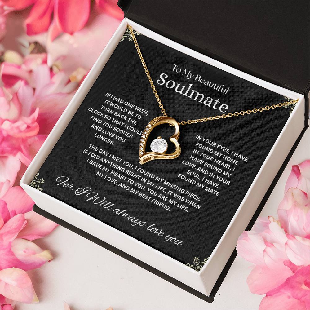 "To My Beautiful Soulmate" Forever Love Necklace with heartfelt Message Card