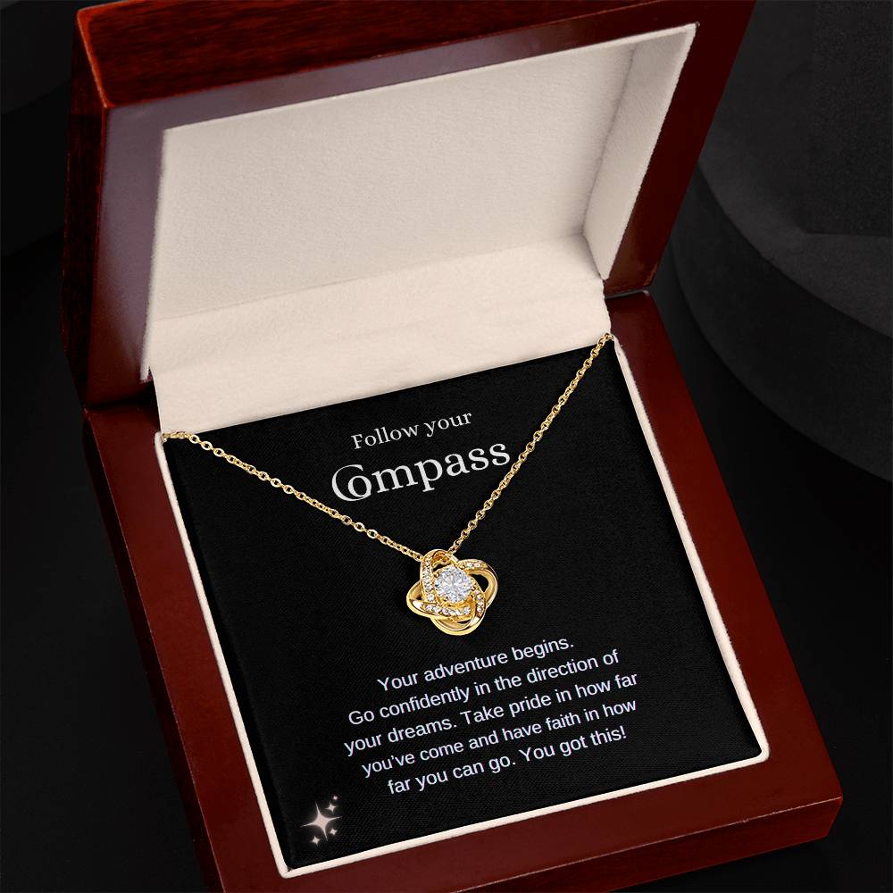"Follow your Compass" Love Knot Necklace with Message Card